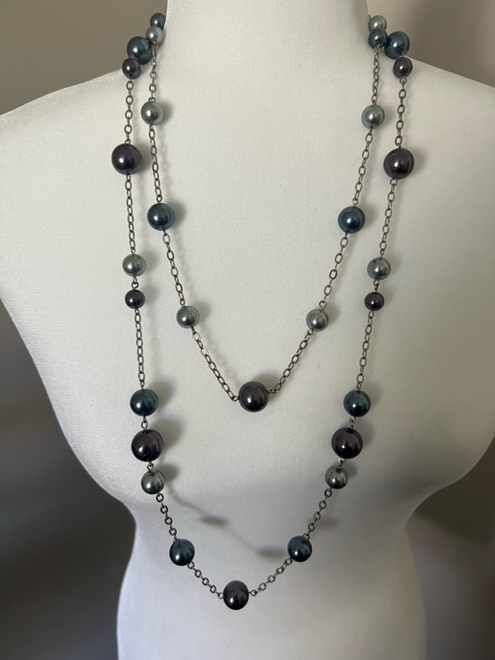 Lia Sophia Double Strand Pearl Station Necklace